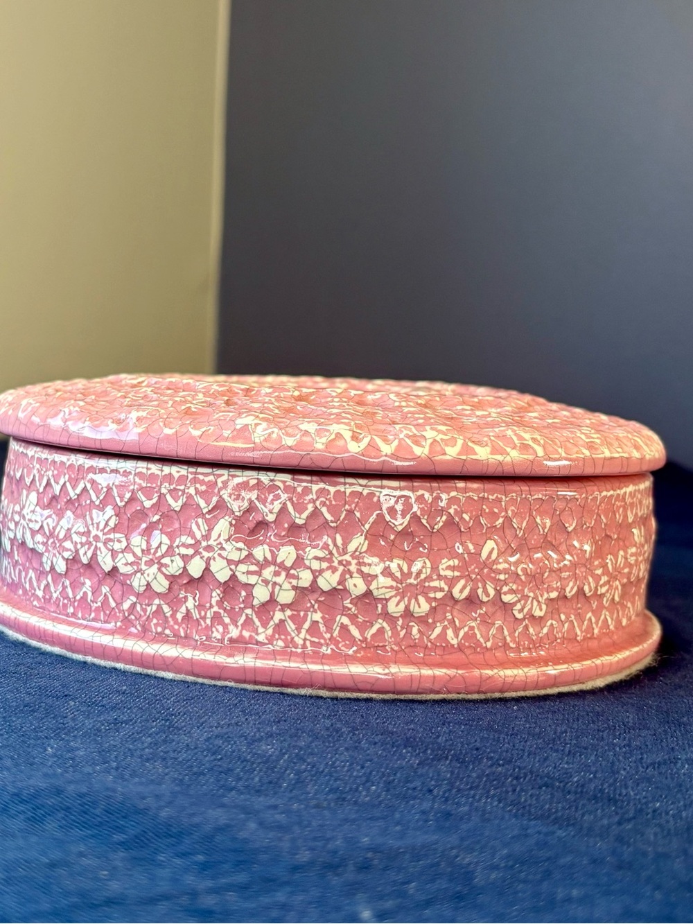 Vintage Pink Floral Ceramic Trinket Box